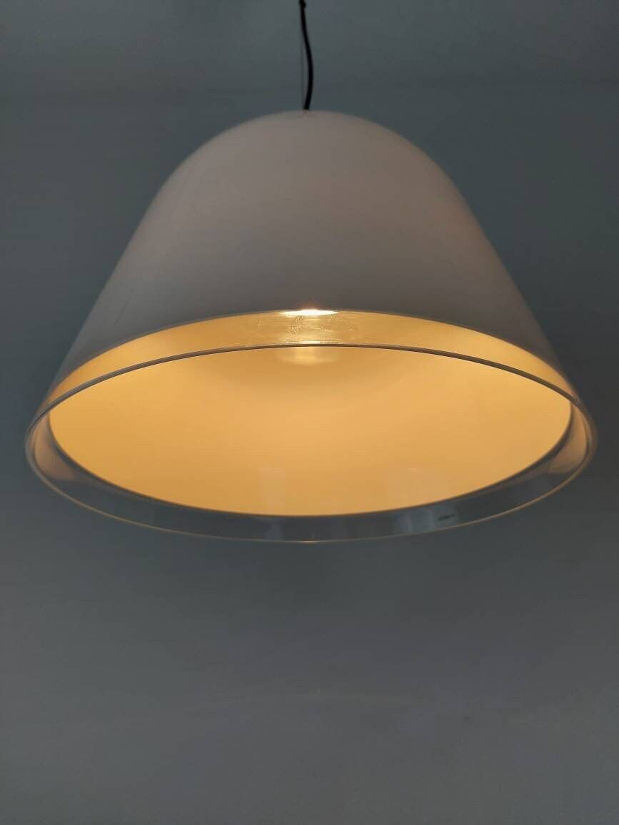 Vintage Xl 18" Guzzini Pendant Light, Kuala By Franco Bresciani For Iguzzini, Space Age Lamp, Meblo For Guzzini, White Mushroom Ceiling Lamp photo 498.0