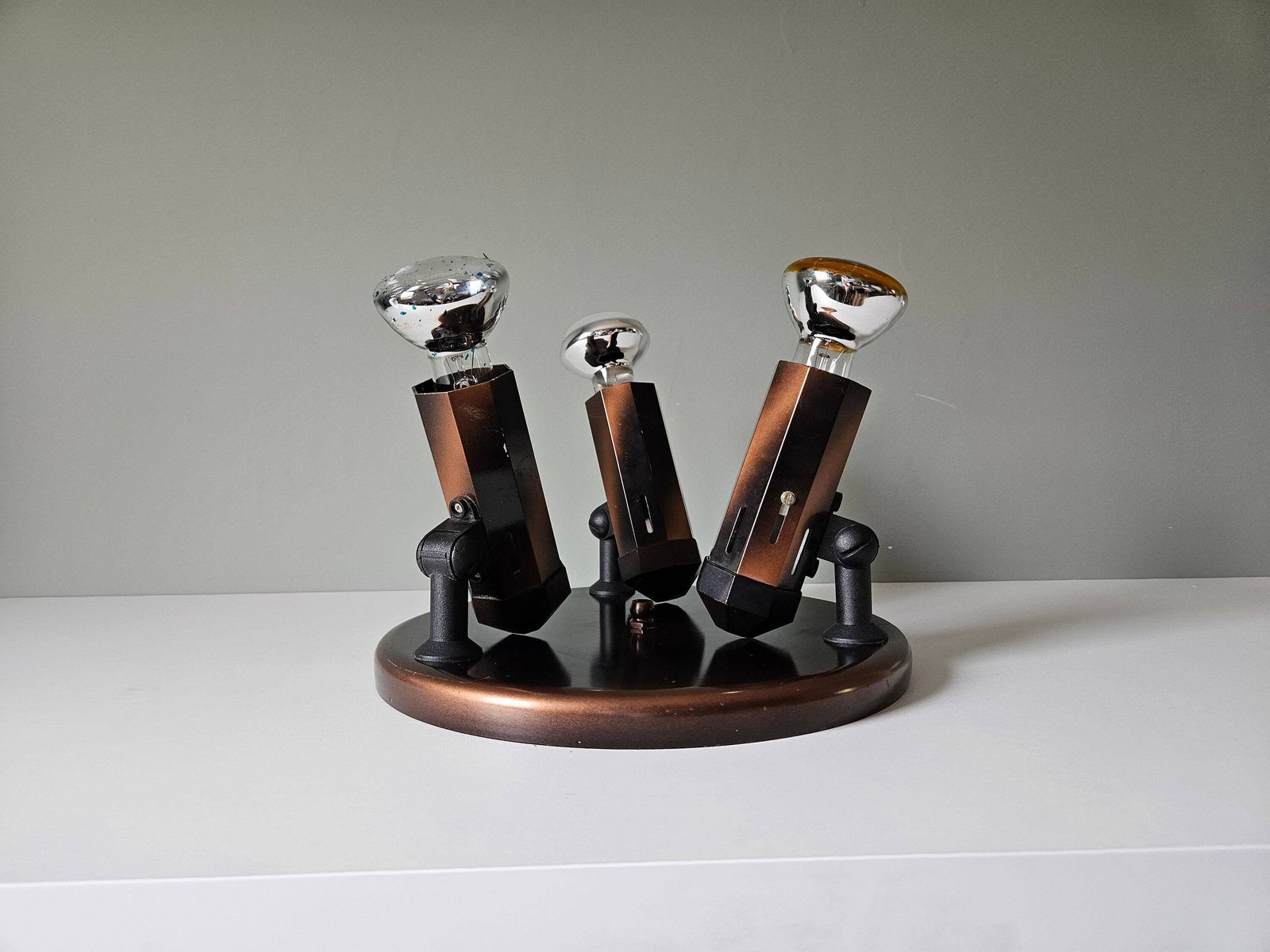 Vintage Lamp, Flush Mount Ceiling Light, Copper Lamp, 80's Lamps, Bronze Lamp, Retro Spotlight, Spot Light, Brown Lamp, Retro Light Fixture photo vintage