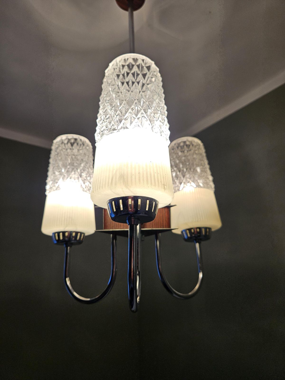 Vintage Chandelier, White Crystal Pendant Light From 60's, Mid Century Modern Ceiling Lamp, Yugoslavia, Vintage Light, Mcm, Preloved Lamp photo for sale