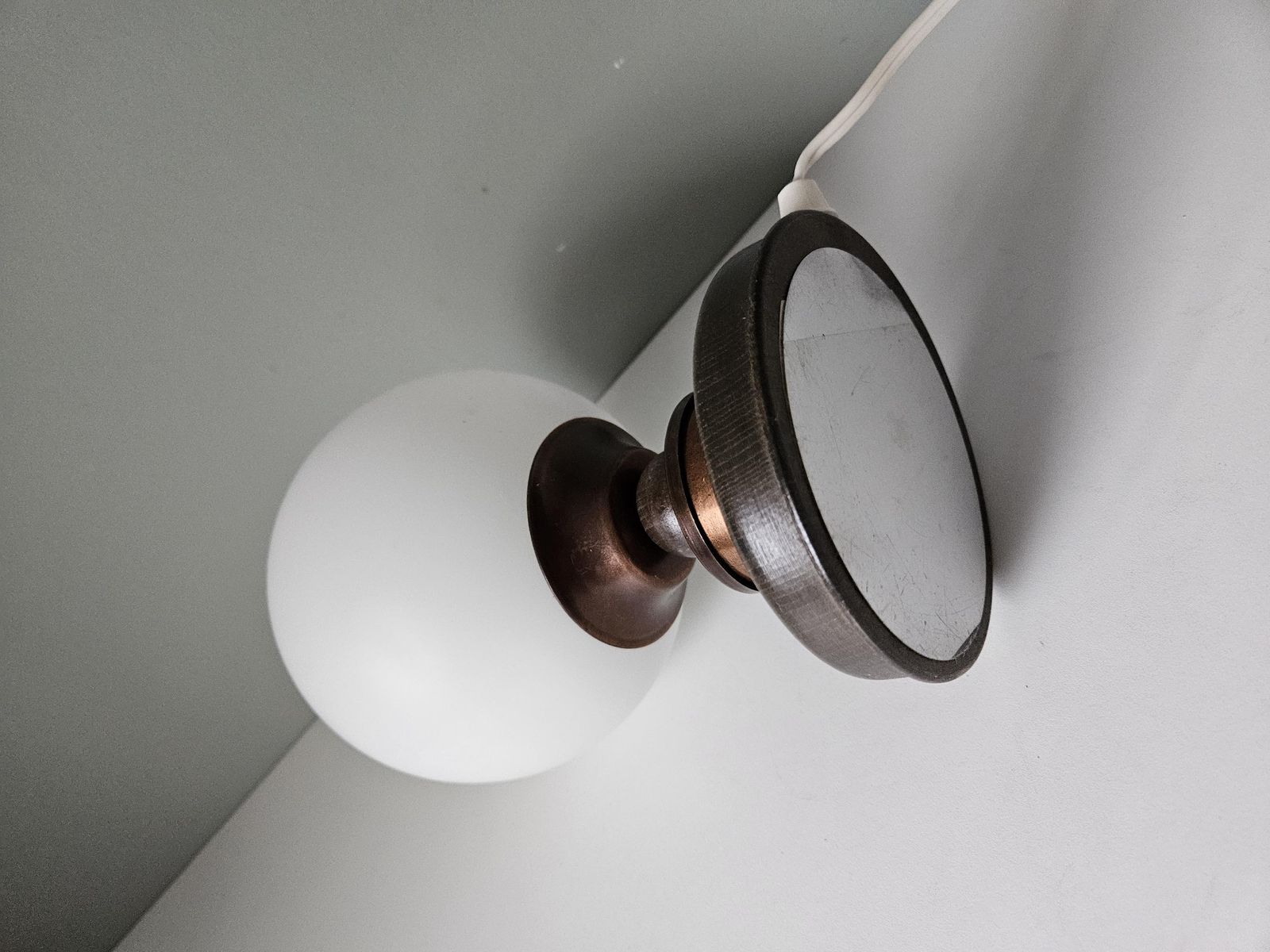Vintage Bedside Light / Glass Wood And Copper Table Lamp / Retro Glass Lamp / Night Light / Nightstand Lamp / 70's Yugoslavia Lamp / Sconce photo vinterior