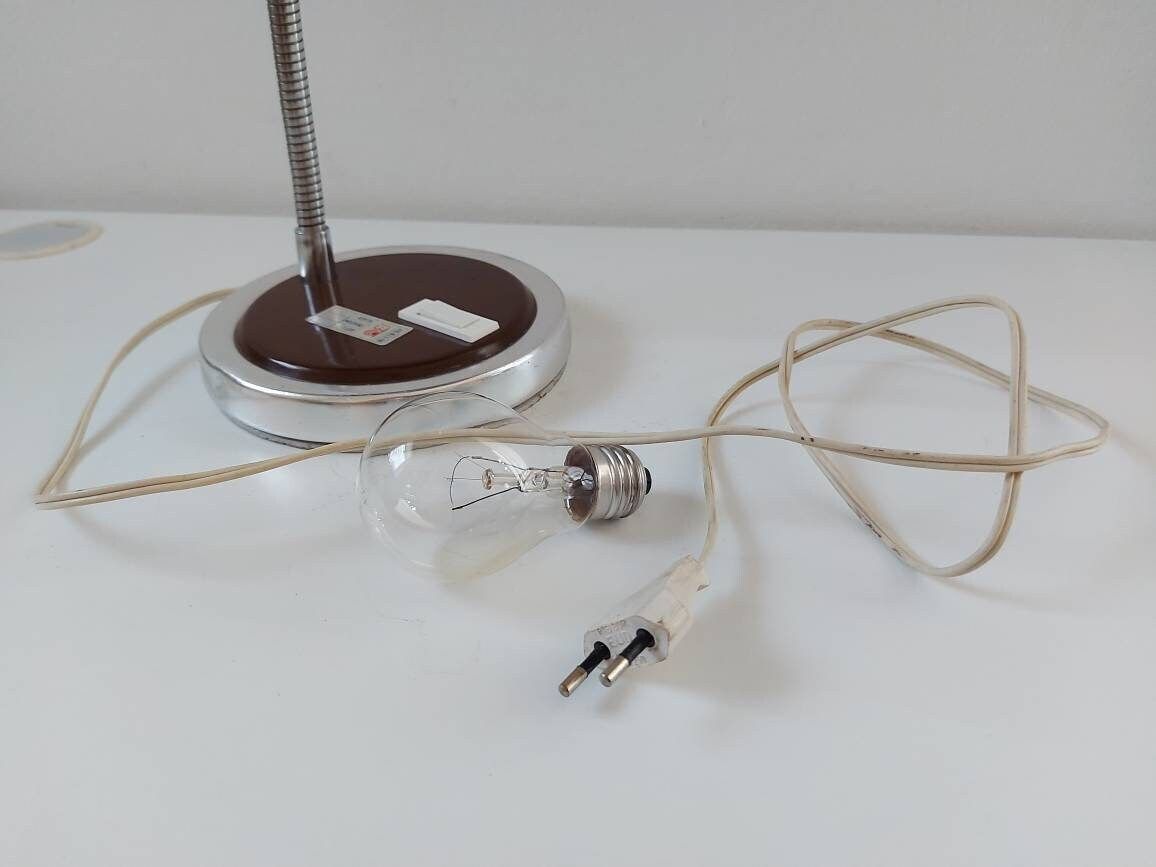 Vintage Desk Lamp, Mid Century Lamp, Gooseneck Lamp, Brown Lamp, Table Lamp, Vintage Light, Space Age Lamp,70s Lamp, Retro Lamp, Task Lamp photo vintage