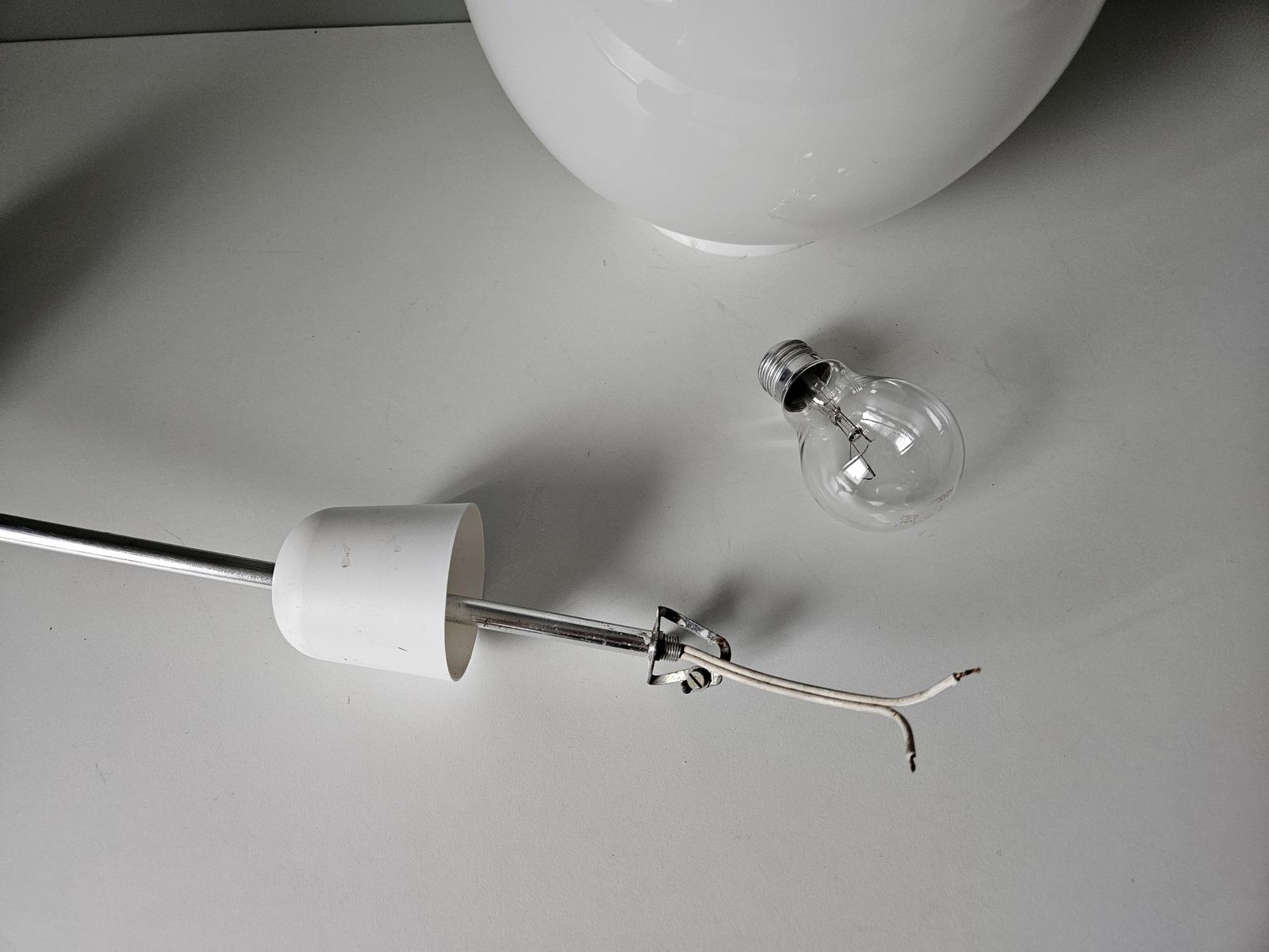 Vintage Pandant Light / Bauhaus Style Pendant Light / 1960 Yugoslavia / White Lamp photo vinterior