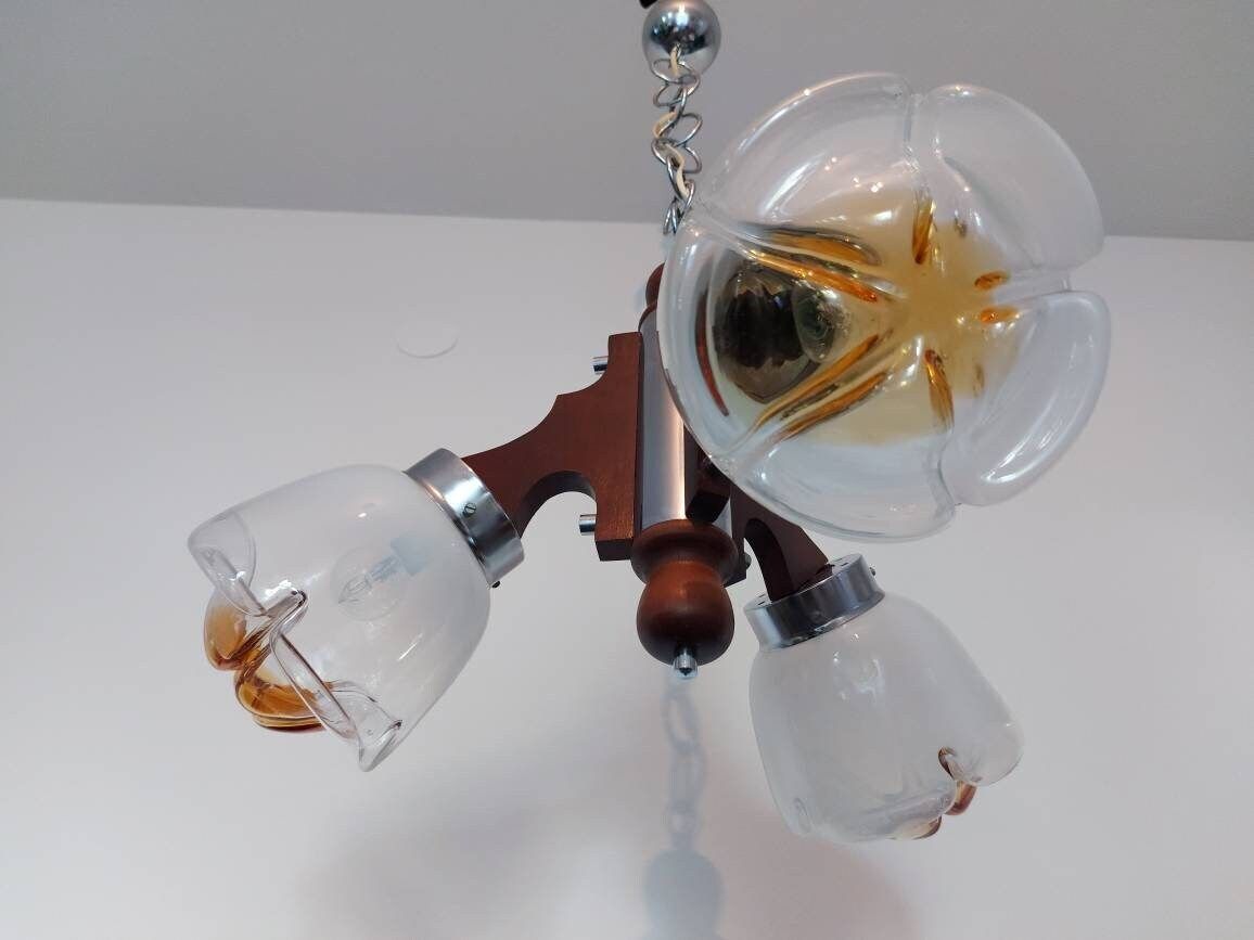 Vintage Mazzega Pendant Lamp, Mid Century Lamp, Dinning Room Ceiling Lamp, Three Murano Glass Globes Chandelier, Space Age Lamp 70's Mcm photo Lighting