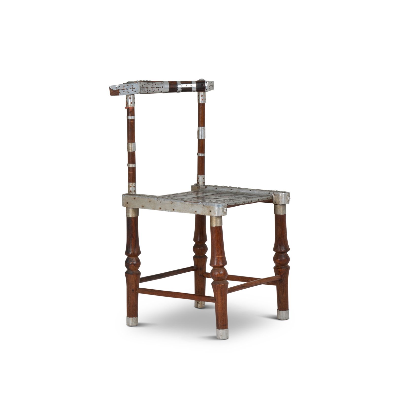 Chair With Hammered Metal Decoration, Twentieth Century