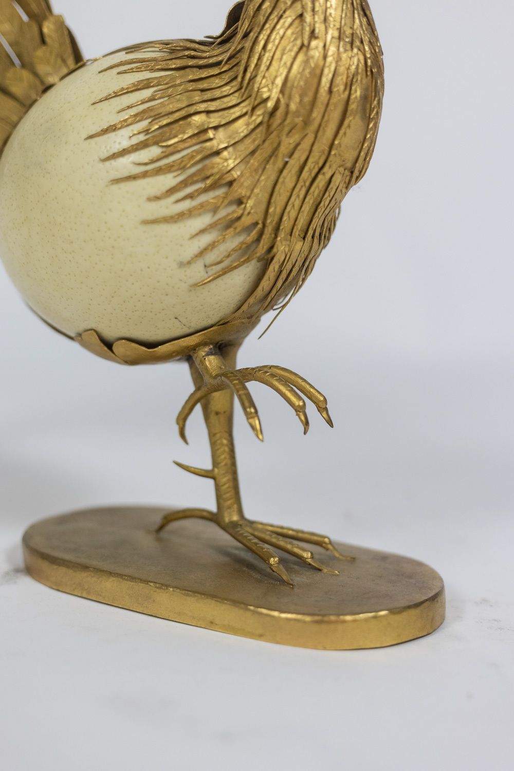 Rooster In Ostrich Egg And Golden Brass, 1970s photo vintage