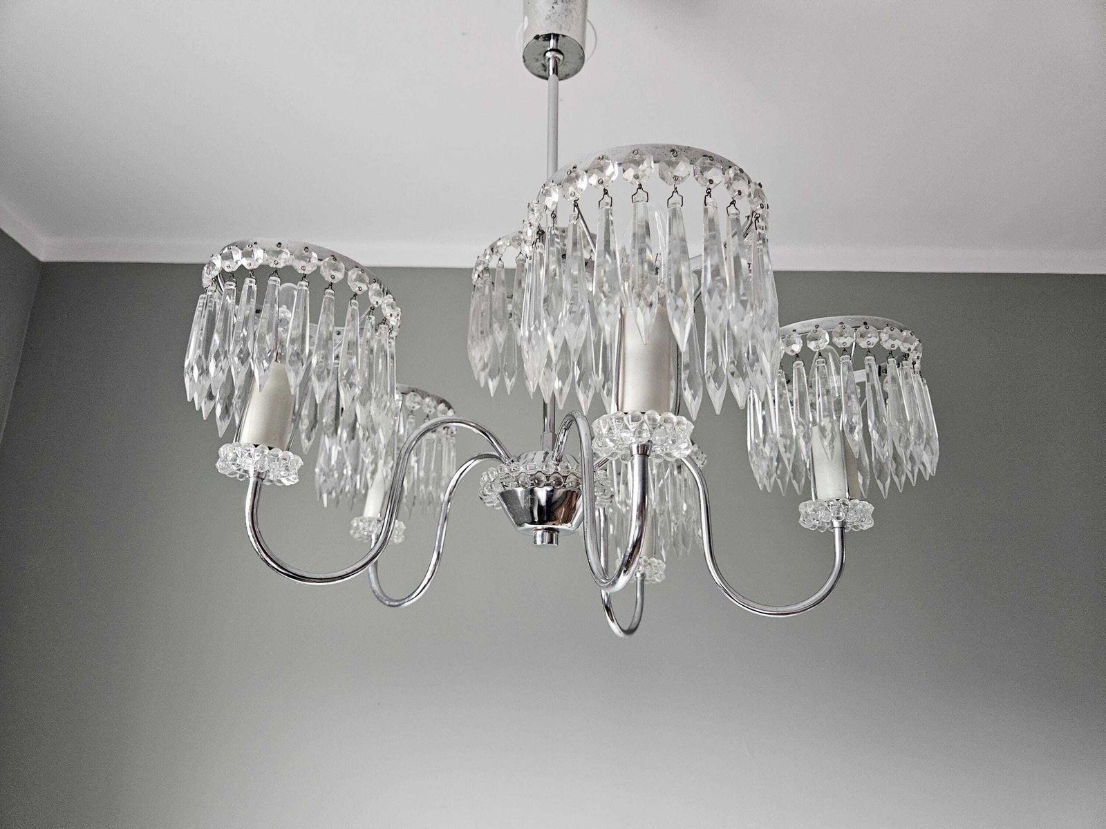 Vintage Chandelier / Crystal Chandelier / Glass Ceiling Light / Mid Century Chandelier / Light Fixture / Pendant Light