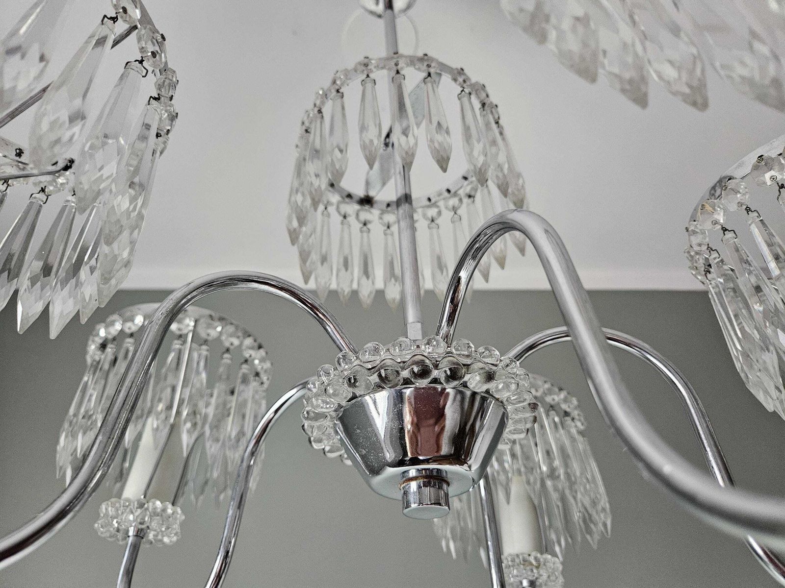 Vintage Chandelier / Crystal Chandelier / Glass Ceiling Light / Mid Century Chandelier / Light Fixture / Pendant Light photo Lighting
