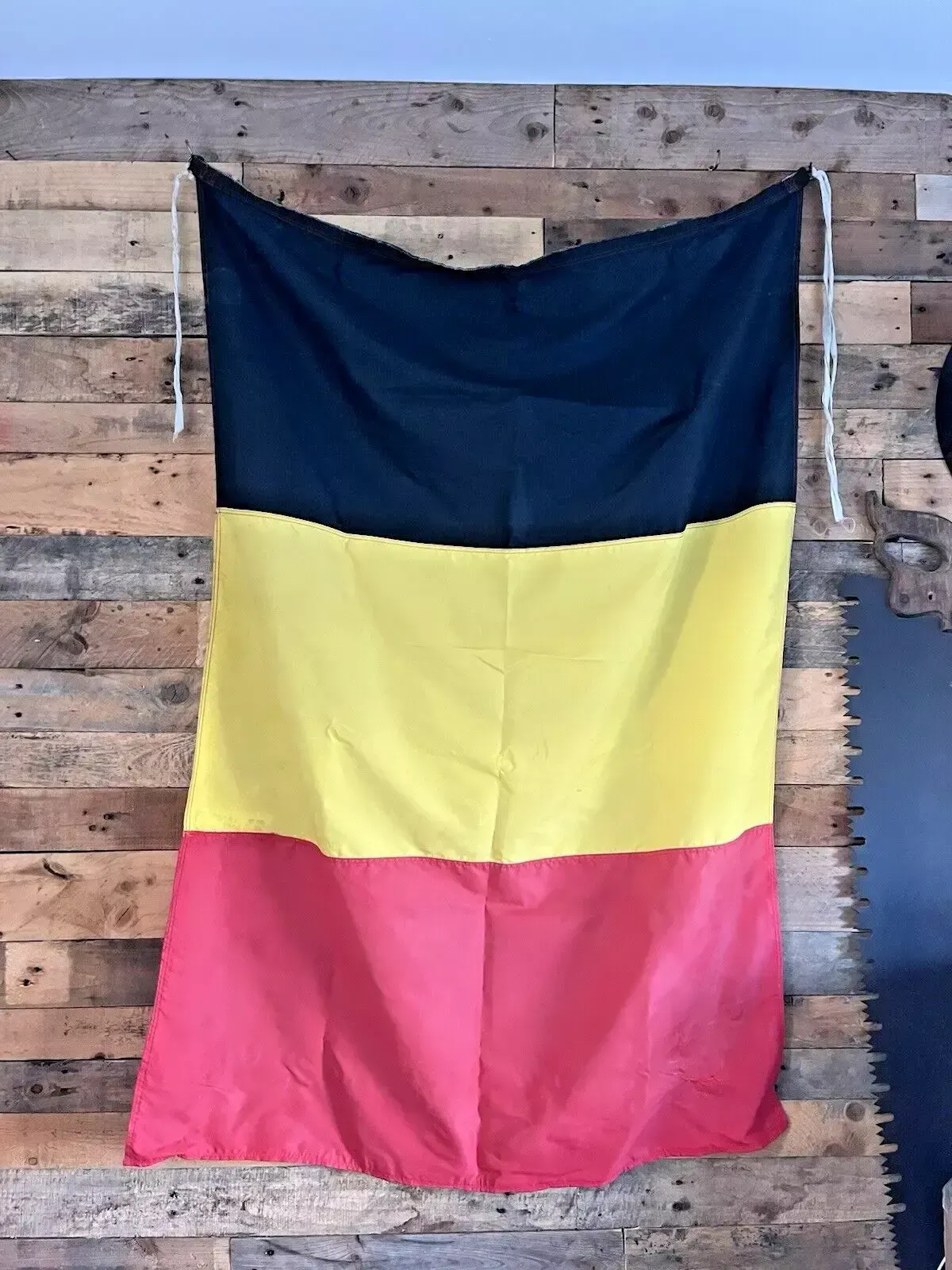 Large Vintage 54" X 37" Silky Belgium Flag Decorative Wall Hanging 80's 90's photo buy
