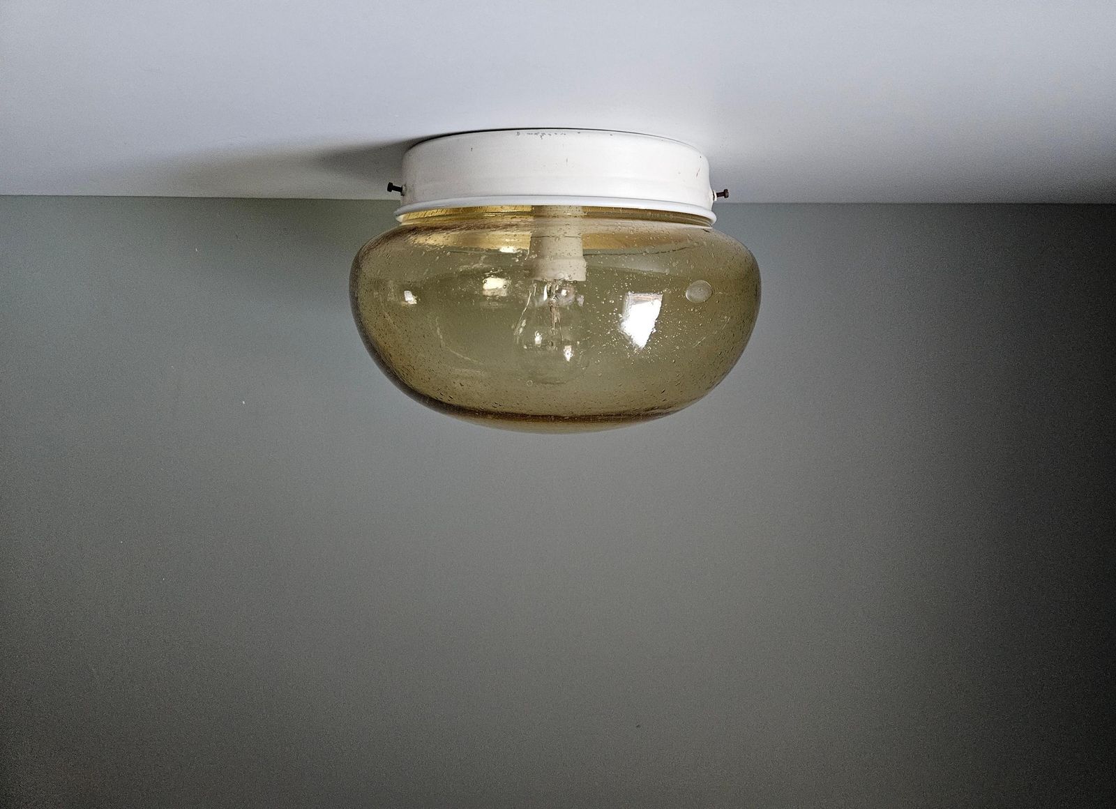 Large Vintage Flush Mount Ceiling Light / Amber Glass / 70s Lamps / Wall Lamp / Mid Century Modern Sconce photo furniture