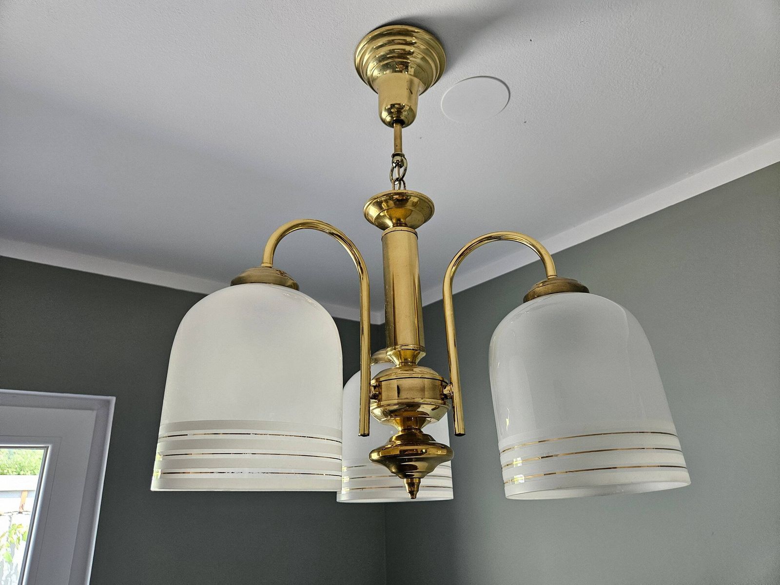Vintage Pendant Lamp, Brass Chandelier, 80's Yugoslavia, Ceiling Light, White And Gold Chandelier, Elegant Light Fixture, Hollywood Regency photo Lighting