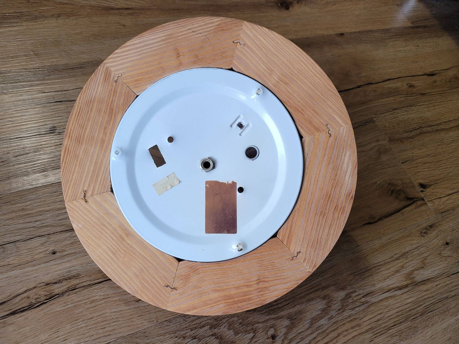 Large Vintage Rustic Lamp, Flush Mount Light, Wall Lamp, Sconce, Ceiling Light, Wooden Lamp, Frosted Glass, 80's, Country, Farmhouse Decor photo for sale