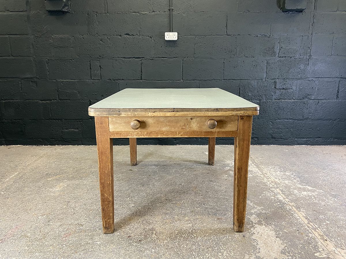 495.0 Antique Pine Farmhouse Table With Formica Top photo
