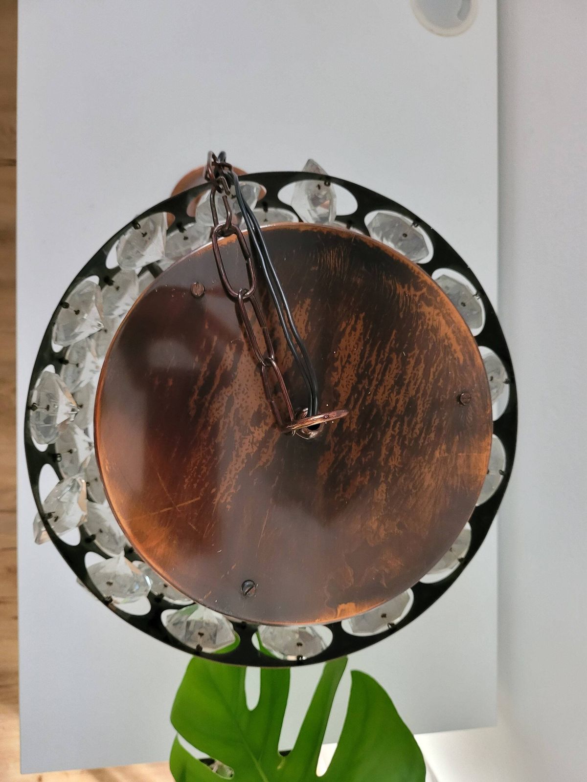 Vintage Ceiling Light, Copper & Crystal Pendant Lamp, Chandelier, Mid Century Modern Light Fixture, 70's Rustic Lamp, Retro Hanging Light photo vinterior