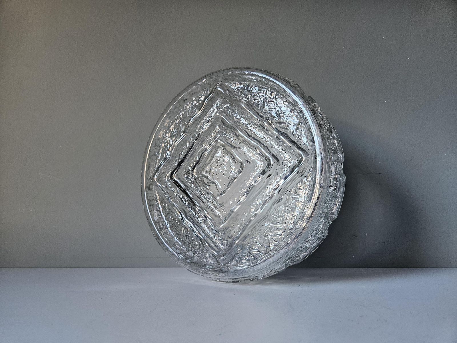 Large 9.8" Vintage Flush Mount Ceiling Light, Glass Wall Lamp, Mid Century Modern, Plafoniera, Round Glass Sconce, Greek Pattern, Yu 70's photo furniture