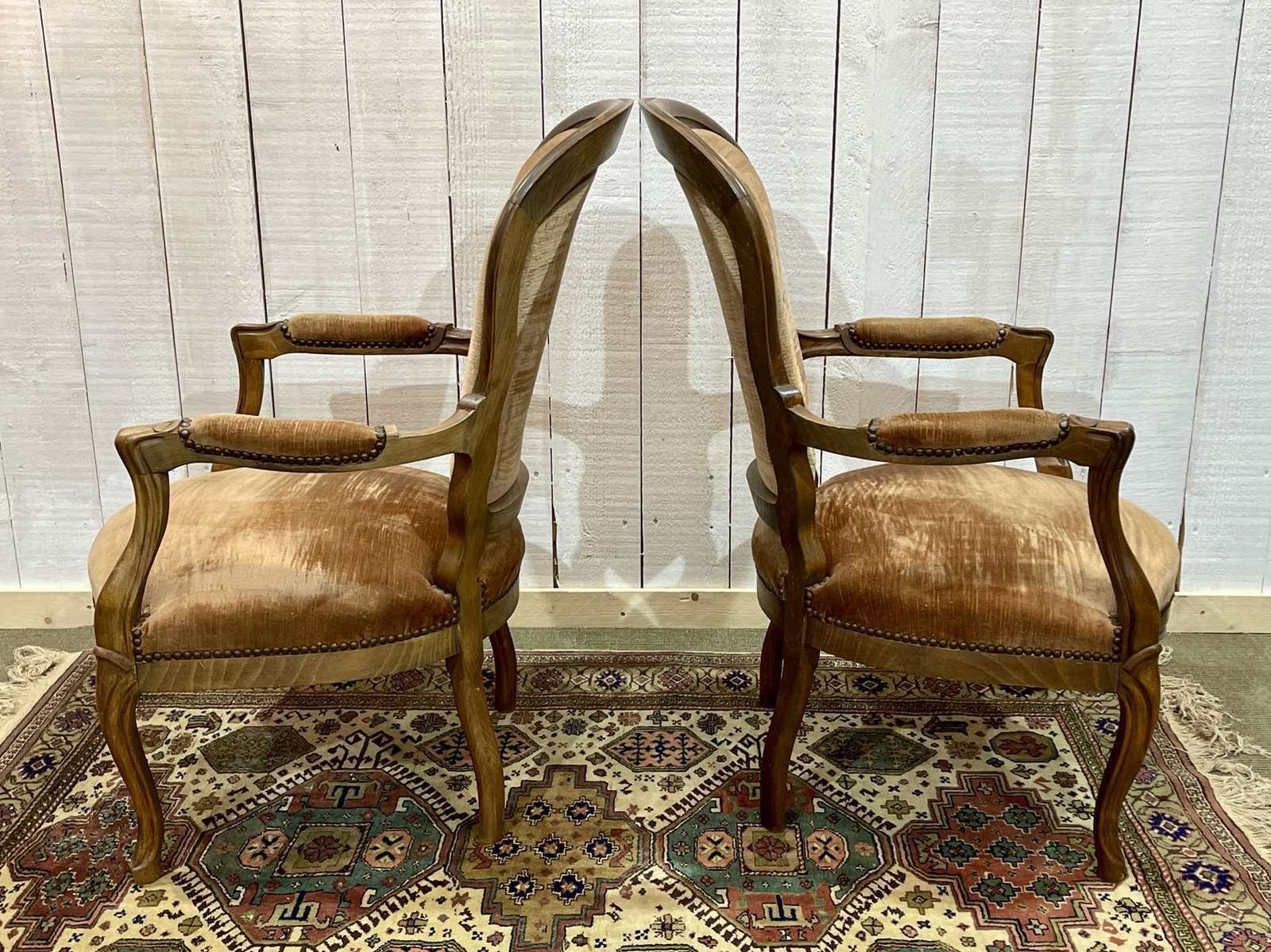 photo for sale Pair Of Louis XV Style Armchairs In 20th Century Beech