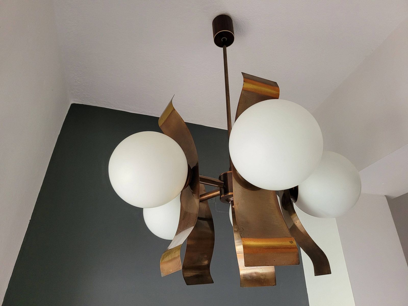 Mid Century Light Fixture, Sputnik Lamp, Molecule Lamp, Glass Globe Chandelier, Copper Pendant Lamp, Bulbs Ceiling Light, Space Age Light photo furniture