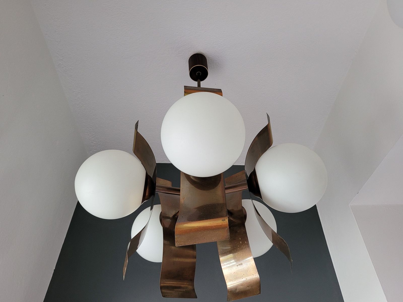 Mid Century Light Fixture, Sputnik Lamp, Molecule Lamp, Glass Globe Chandelier, Copper Pendant Lamp, Bulbs Ceiling Light, Space Age Light photo for sale