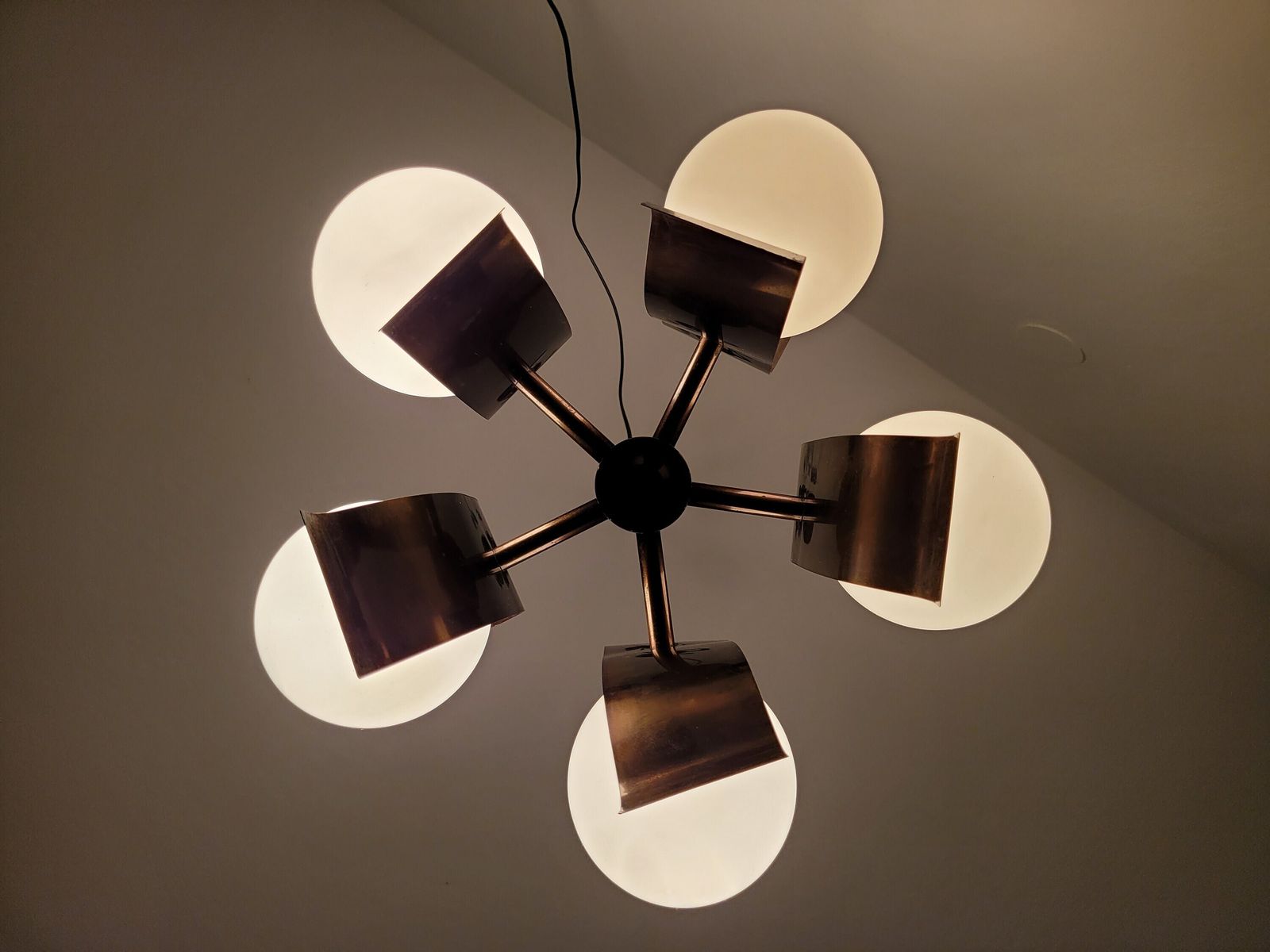 Mid Century Light Fixture, Sputnik Lamp, Molecule Lamp, Glass Globe Chandelier, Copper Pendant Lamp, Bulbs Ceiling Light, Space Age Light photo vinterior