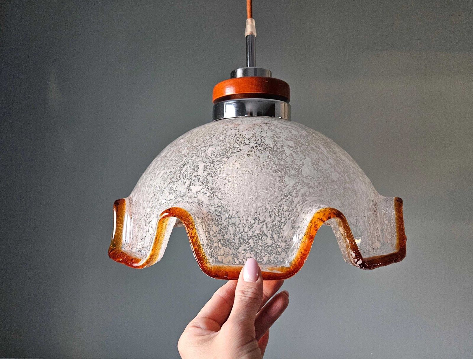 Murano Glass Lamp / Vintage Chandelier / Unique Pendant Light / Italian Design / Yugoslavia 70's Light Fixture / Hanging Lamp / Mcm photo for sale