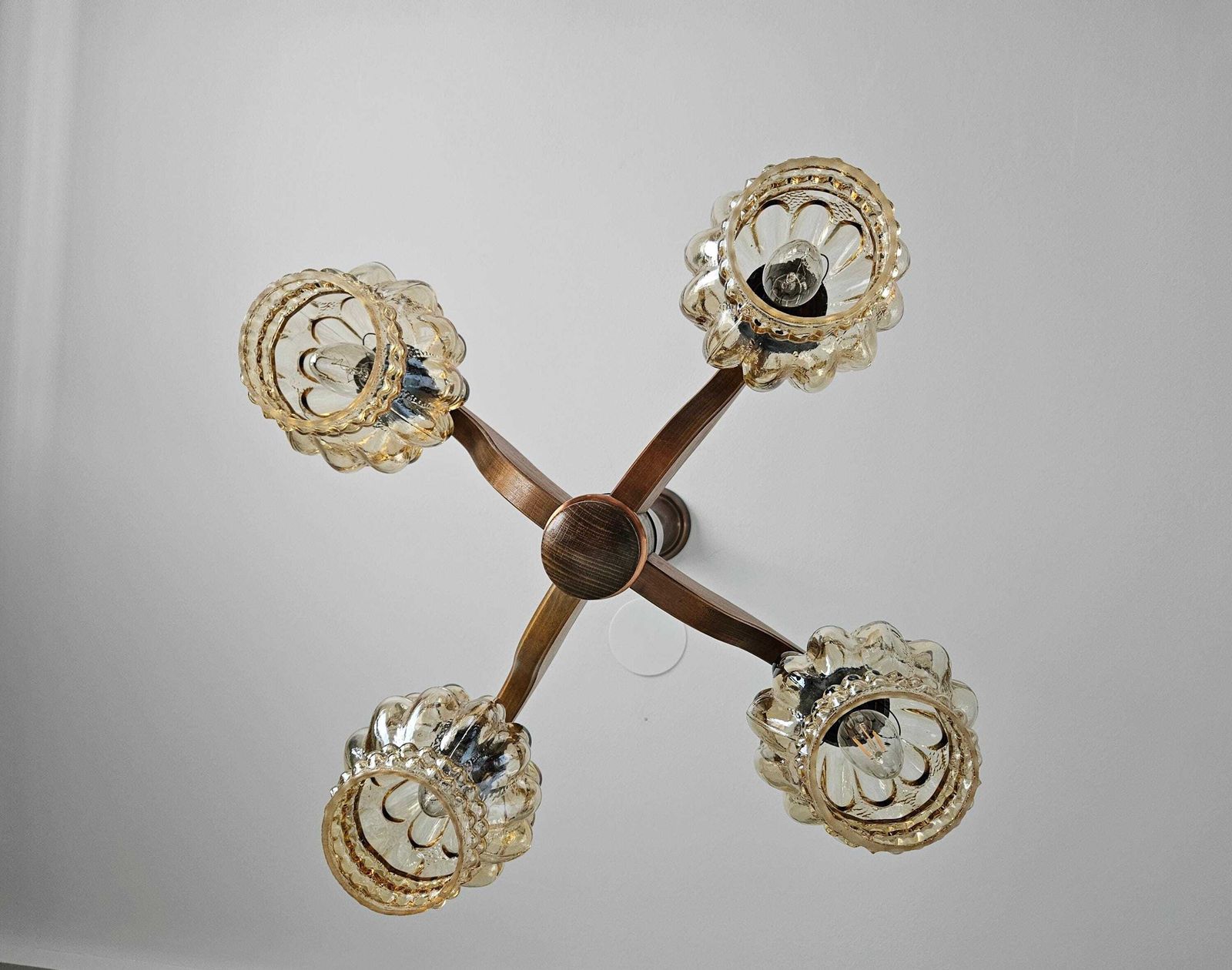 Vintage Chandelier, Wood Glass Copper Lamp, Pendant Light, Mcm Ceiling Lamp, 70s, Wooden Chandelier, Light Fixture, Mid Century Modern photo 280.0
