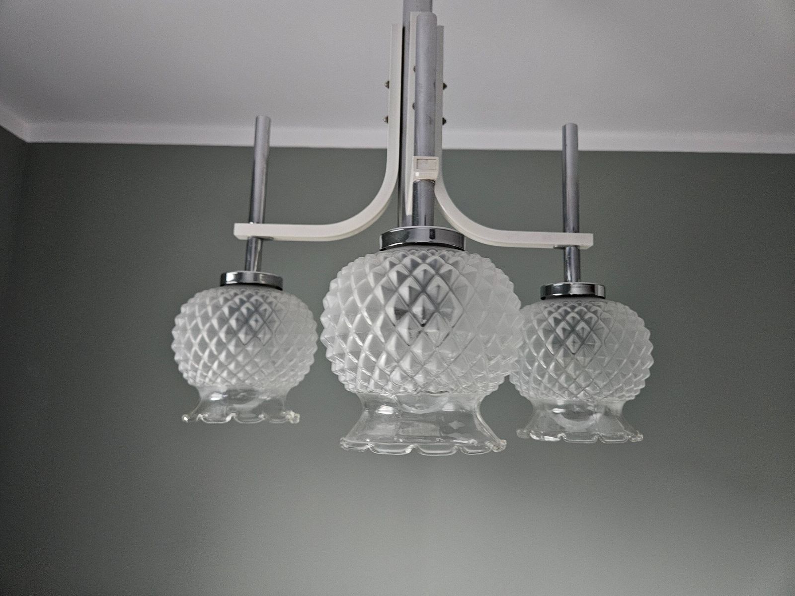 photo furniture Vintage White Chandelier, Pendant Light, Mid Century Modern Lamp, Pineapple Glass Lampshades, Mcm Light Fixture, Chandelier, Ceiling Lamp