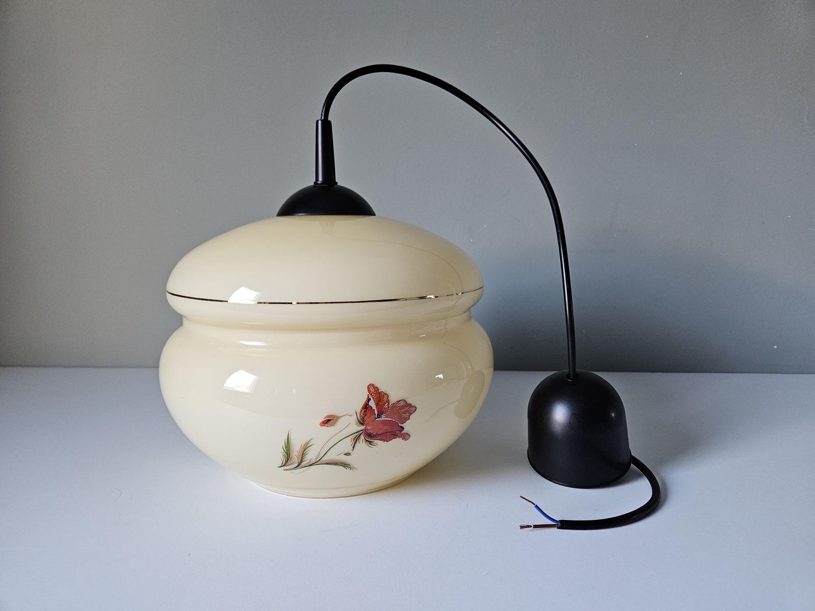 photo furniture Vintage Pendant Light, Light Yellow Glass Ceiling Light, Hanging Lamp, Yugoslavia 70's, Mid Century Modern, Poppy Flower