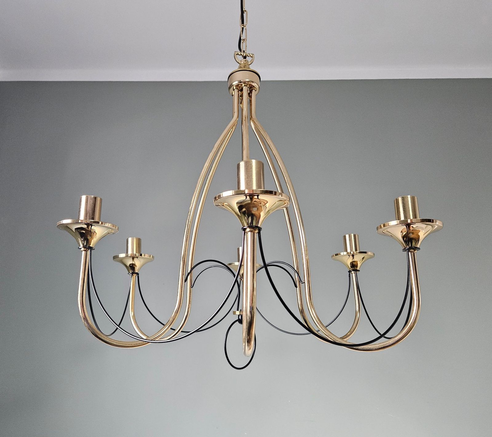 Vintage Chandelier, Golden Chandelier, Golden Light Fixture, Pendant Light, Ceiling Light, Gold photo for sale