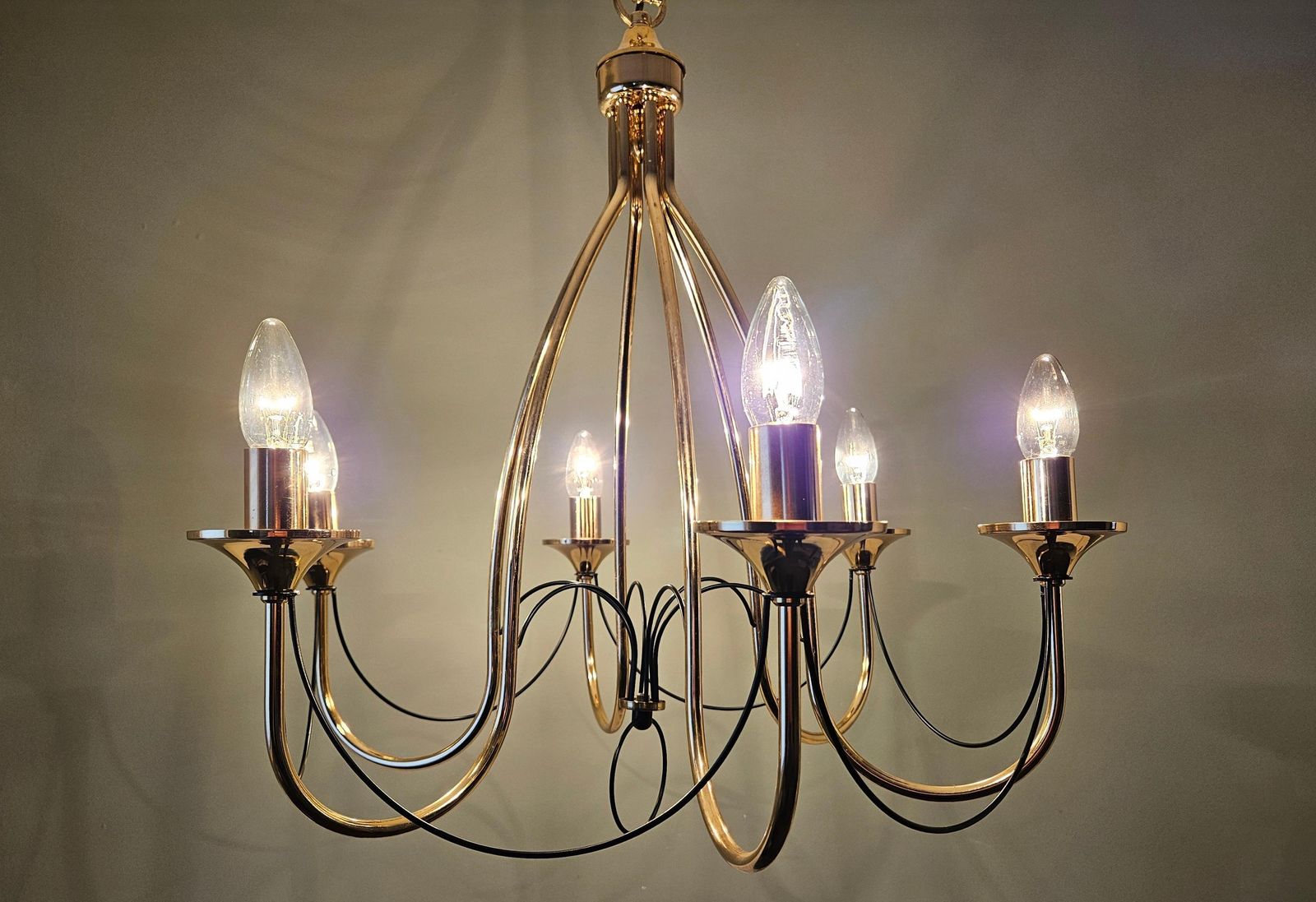 Vintage Chandelier, Golden Chandelier, Golden Light Fixture, Pendant Light, Ceiling Light, Gold photo 230.0