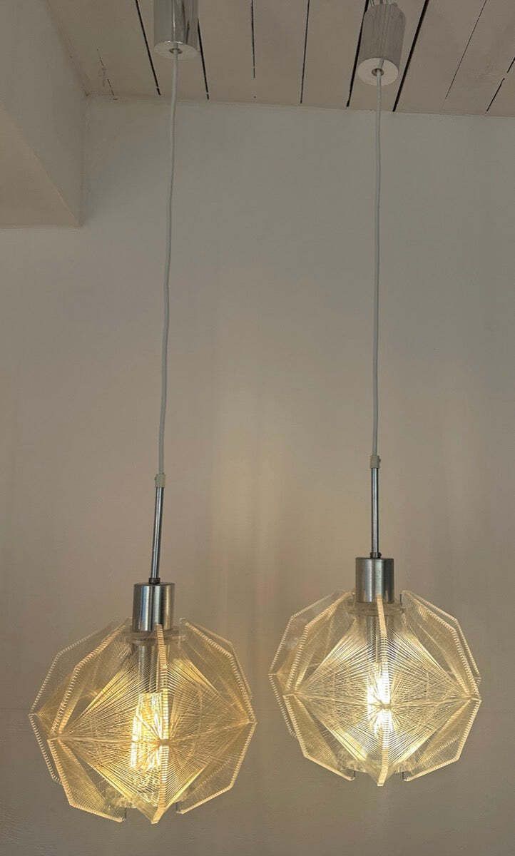 Pair Of 1970s Space Age Sompex Nylon And Perspex Pendant Hanging Lights By French Designer Paul Secon photo for sale