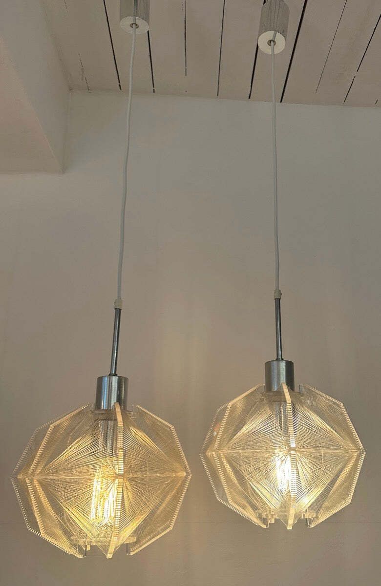 Pair Of 1970s Space Age Sompex Nylon And Perspex Pendant Hanging Lights By French Designer Paul Secon photo Lighting