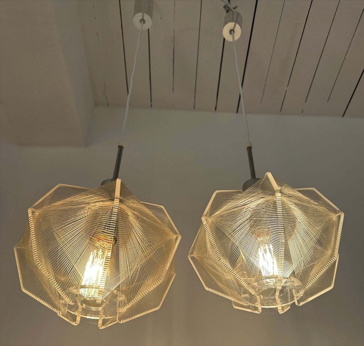Pair Of 1970s Space Age Sompex Nylon And Perspex Pendant Hanging Lights By French Designer Paul Secon photo vinterior