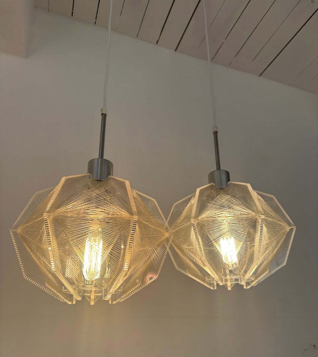 photo furniture Pair Of 1970s Space Age Sompex Nylon And Perspex Pendant Hanging Lights By French Designer Paul Secon