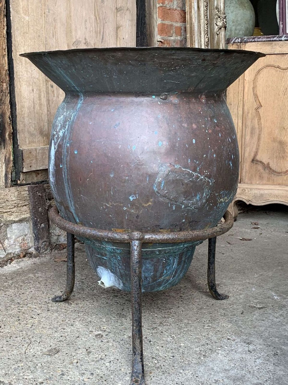 Antique French Bonnet Copper Planter photo furniture