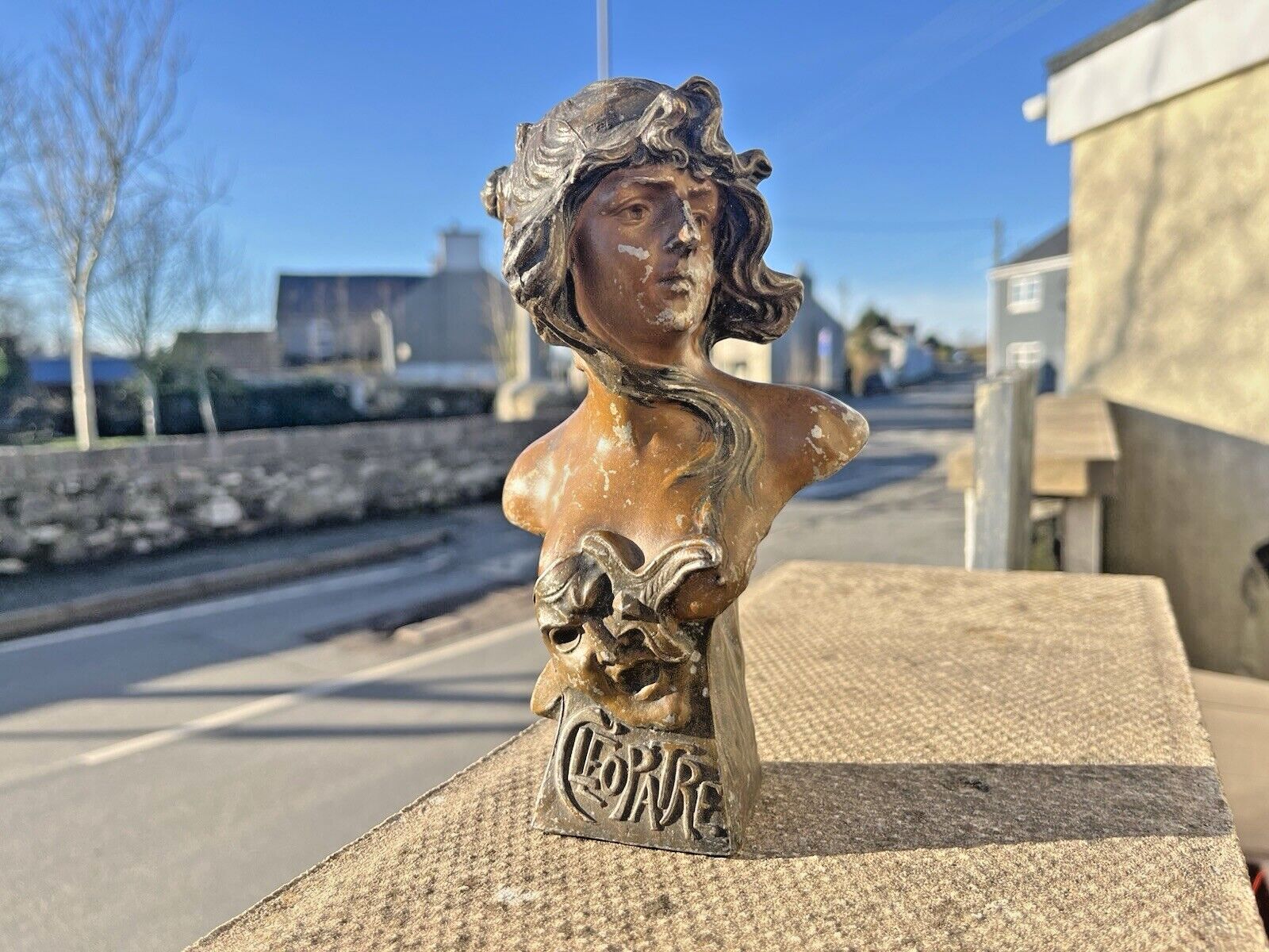French Art Nouveau Bronzed Spelter Cleopatra Cleopatre Bust Statue Desk Ornament photo Art