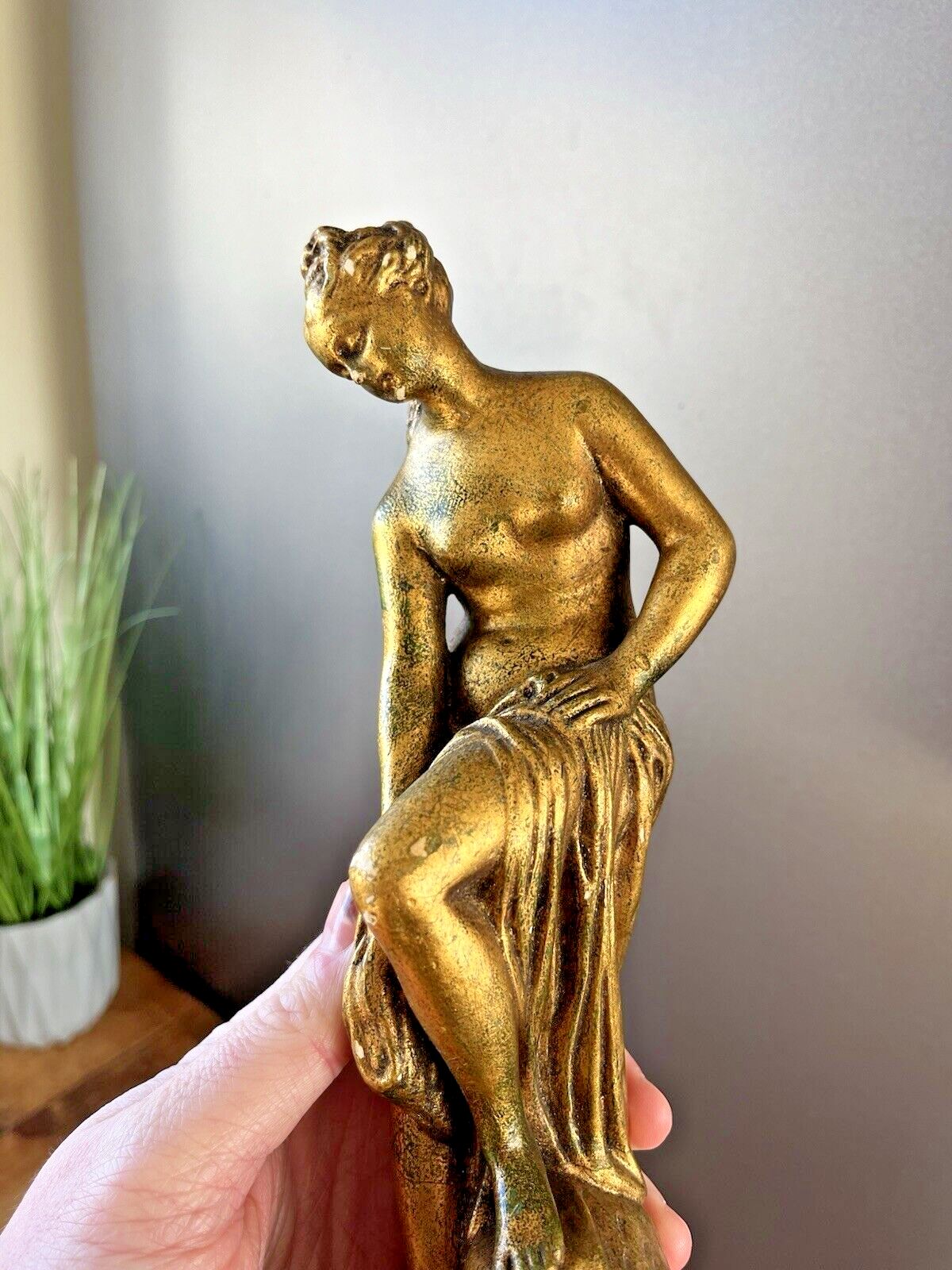 Home Decor Antique French Plaster Chalkware Maiden Lady Bathing Figurine Venus By Allegrain photo