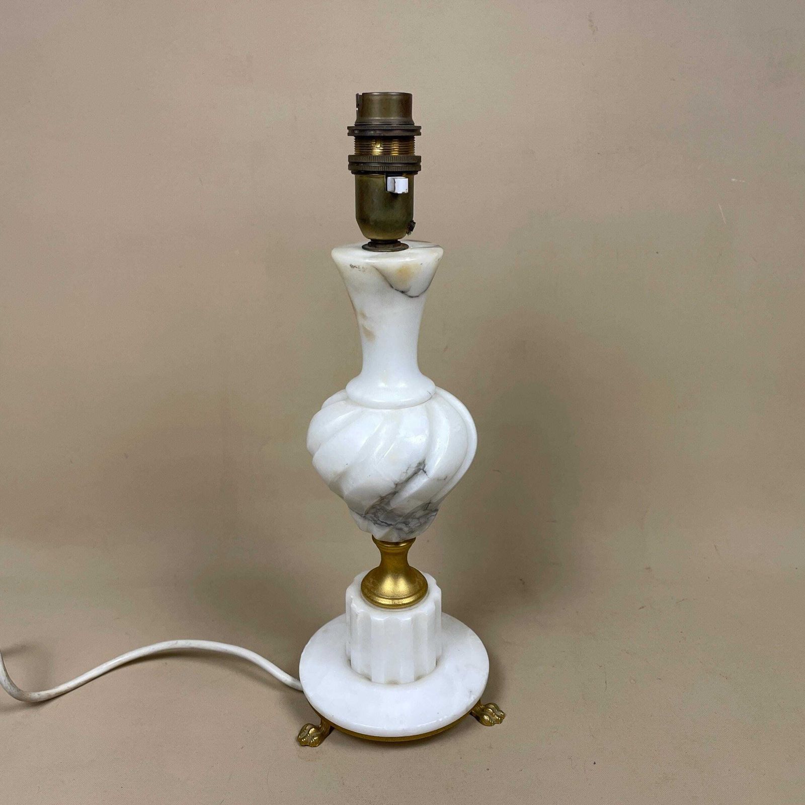 Antique Marble Lamp Light Bedside Side Table Desk Marbled Patterned Detail Vintage Pattern Stone Retro White Gold Brass Metal Ornate Pattern photo buy