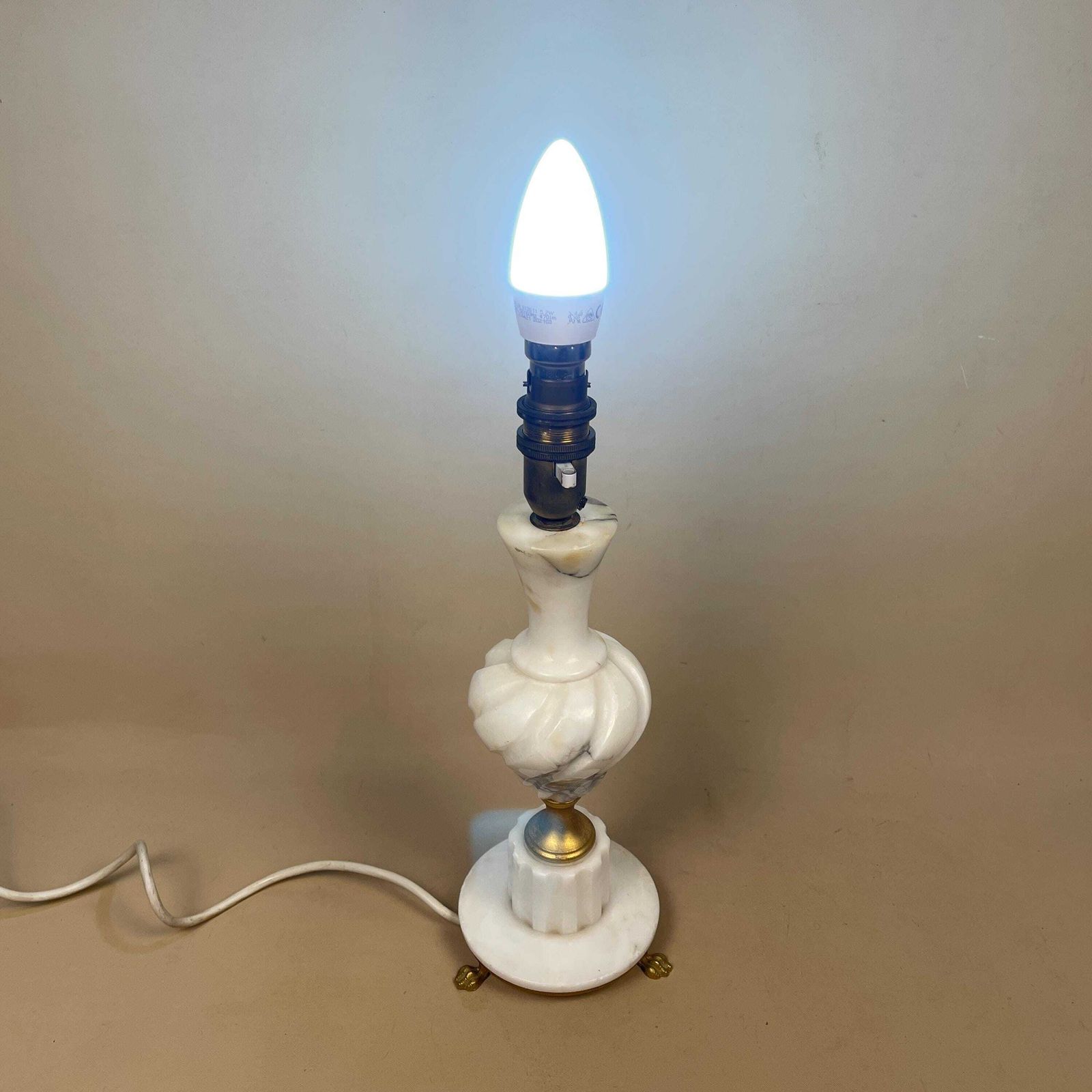 Antique Marble Lamp Light Bedside Side Table Desk Marbled Patterned Detail Vintage Pattern Stone Retro White Gold Brass Metal Ornate Pattern photo vintage