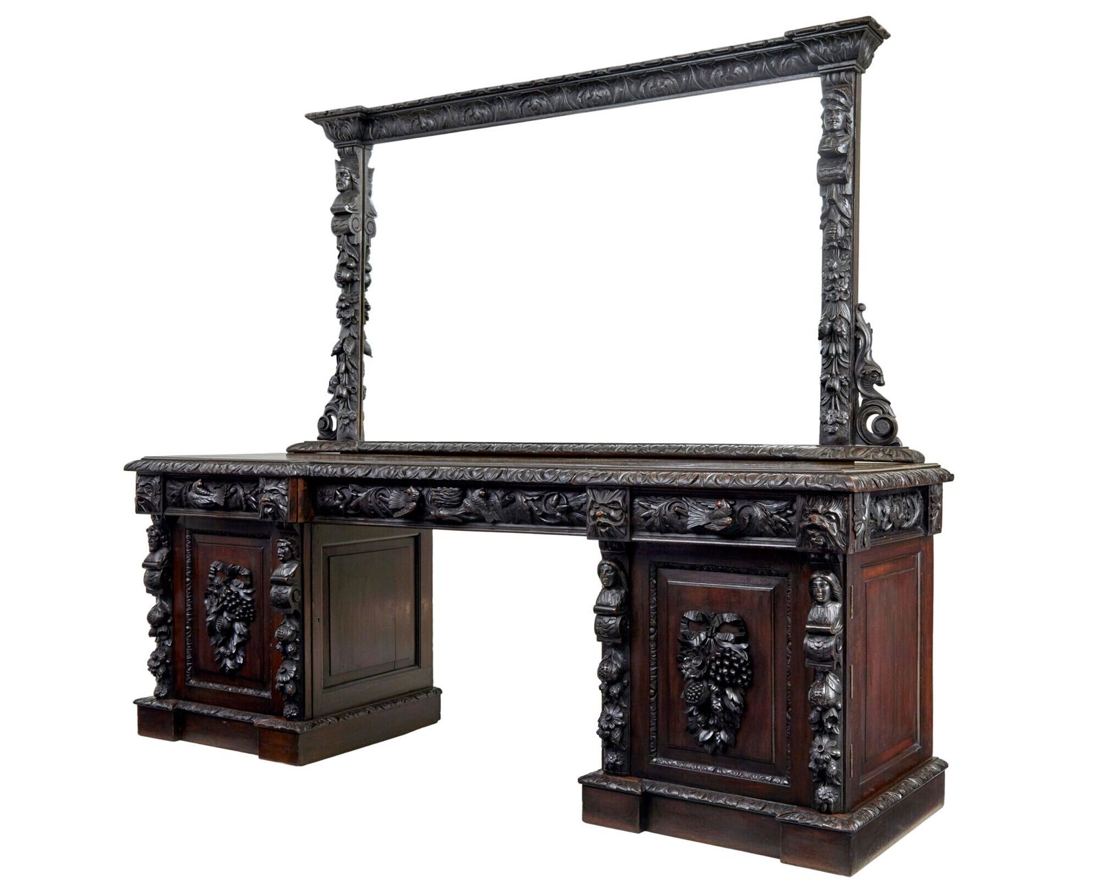 19th Century Carved Oak Mirrored Sideboard Of Grand Proportions
