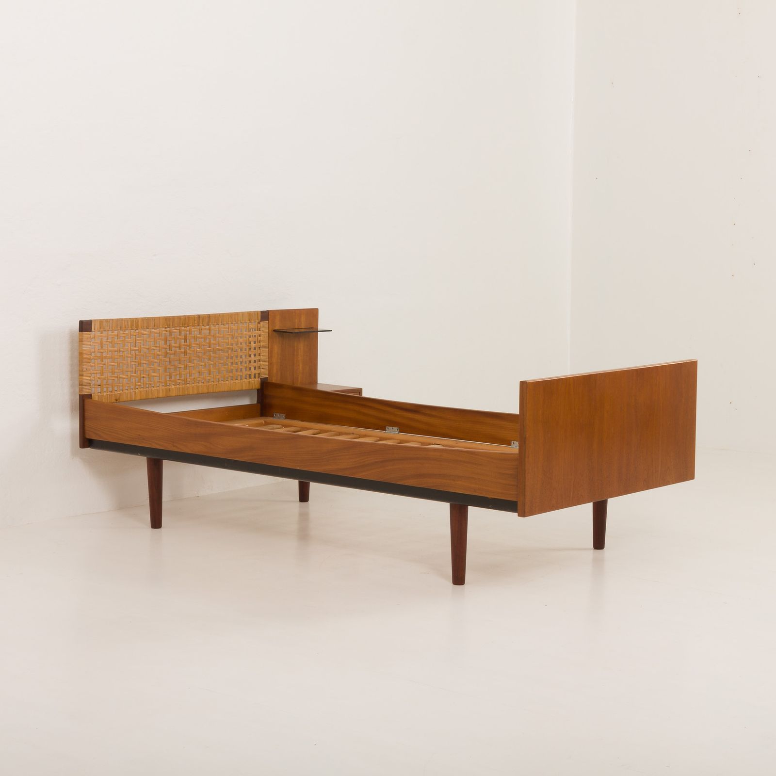 Hans J. Wegner Single Bed In Teak And Cane For Getama, Denmark, 1960s