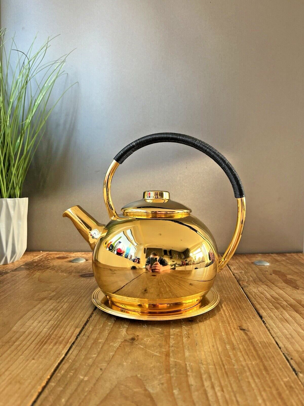 Mid Century 60's Art Deco Style Modernist French Inalta Luxe Kettle Woven Handle photo furniture