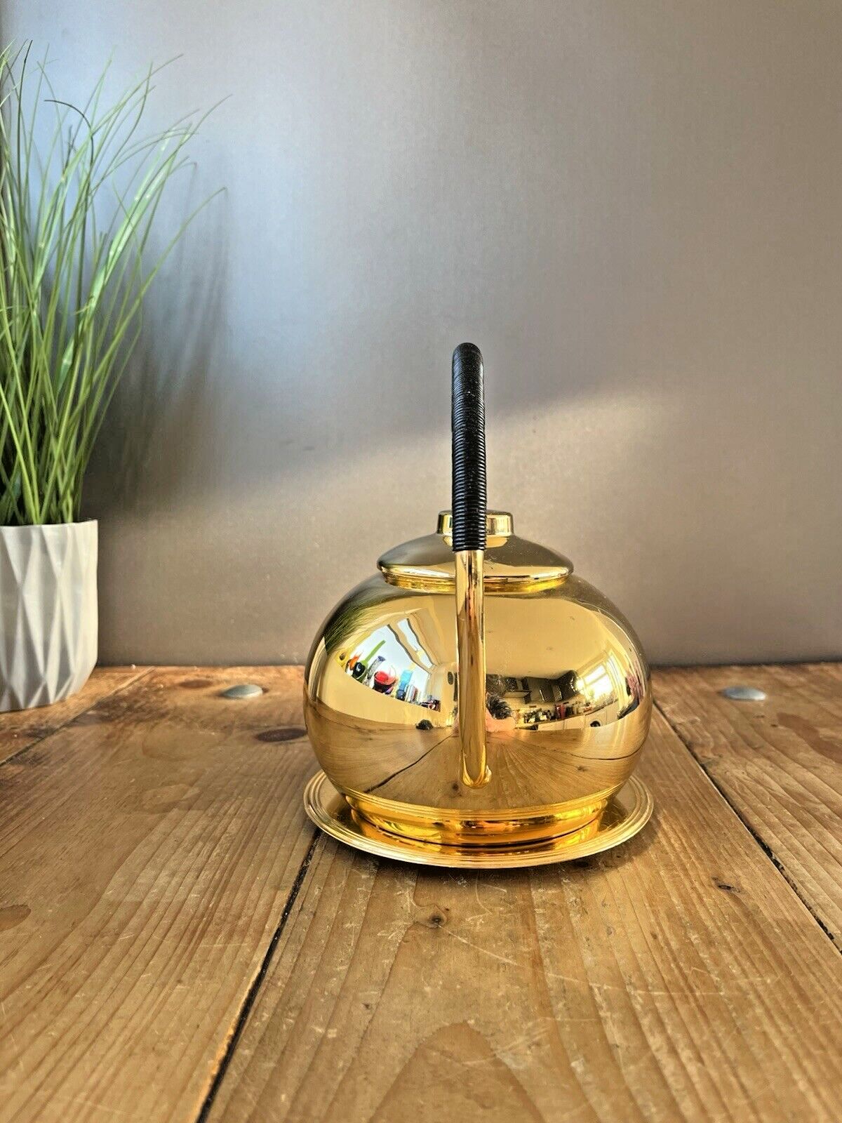 Mid Century 60's Art Deco Style Modernist French Inalta Luxe Kettle Woven Handle photo for sale
