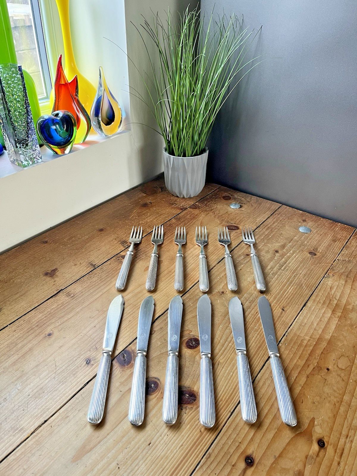 Set Of 6 Antique William Hutton Titanic Reeded Cutlery Set Plated Knifes & Forks