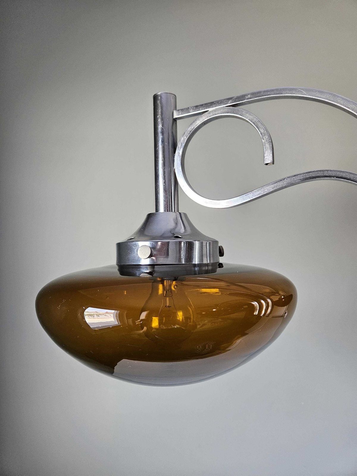 Vintage Chandelier, Space Age Lamp, Amber Glass Pendant Light, Mcm Ceiling Lamp, 70s, Chrome Chandelier, Light Fixture, Mid Century Modern photo 484.0