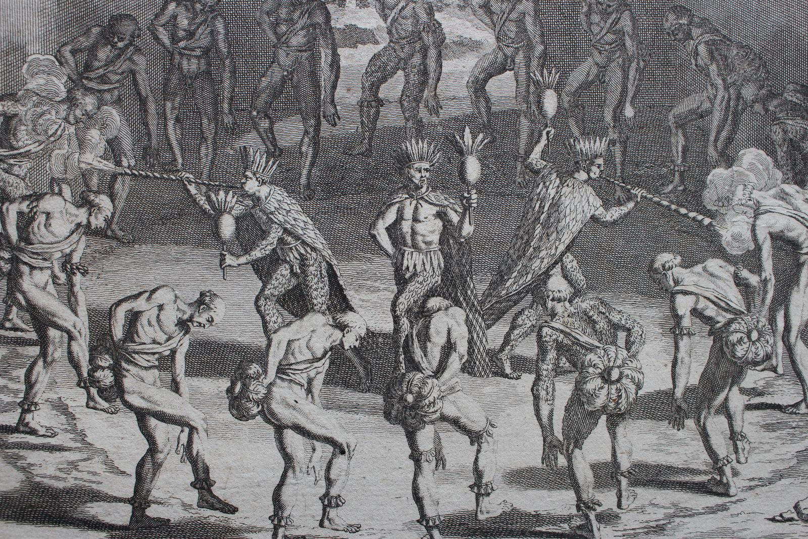 1721 Antique Engraving Plate 95. ‘Maniere Dont Les Prêtres Caribes Souflent Le Courage.’ photo furniture