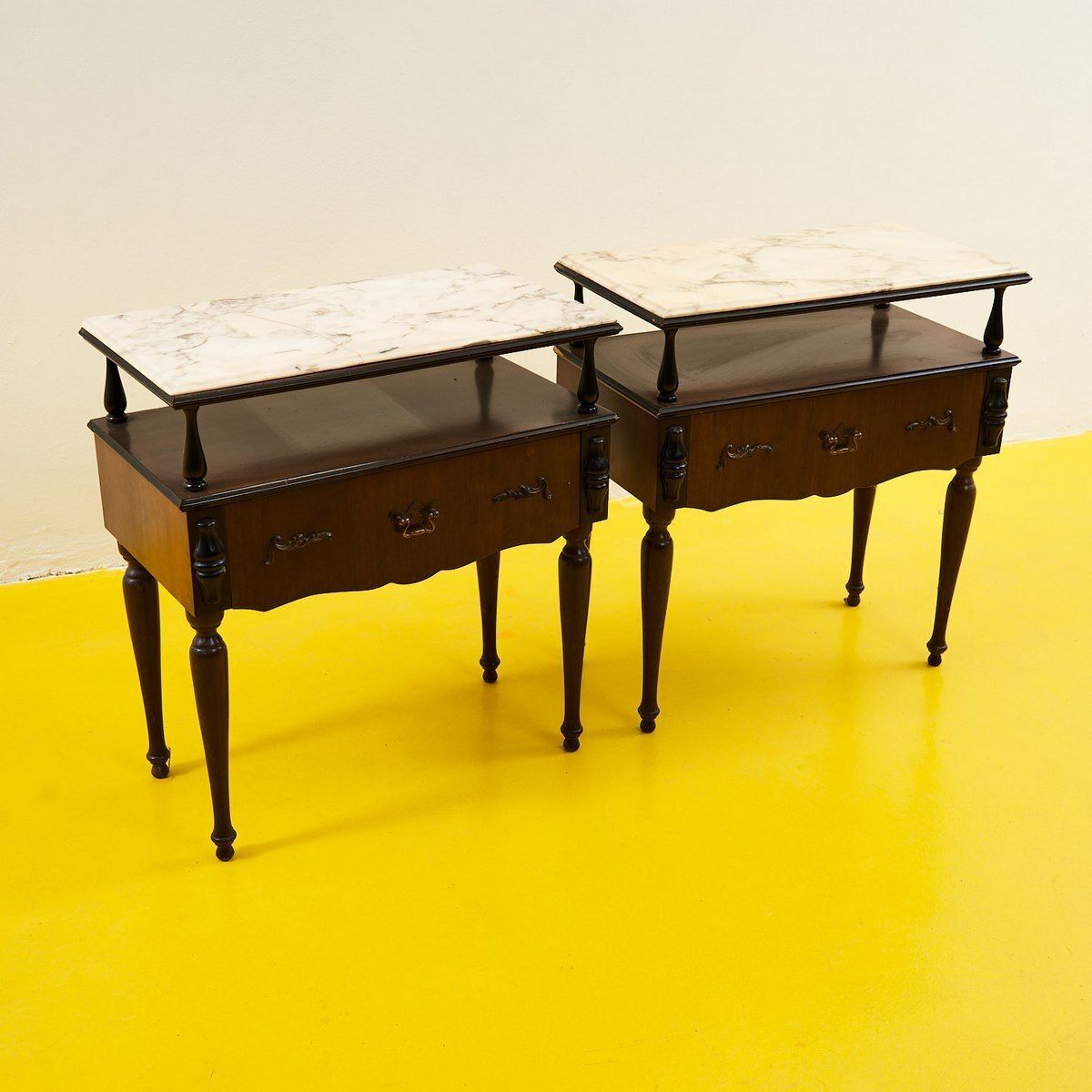Pair Of Wooden Bedside Tables With Marble Top From The 50s photo furniture