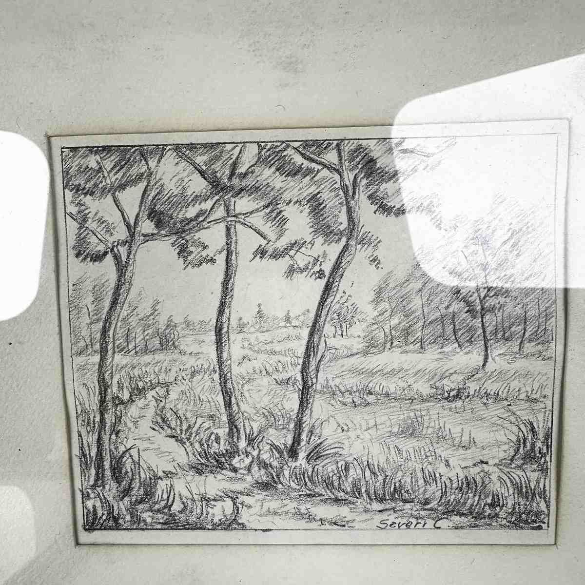 Vintage Paintings With Severe Pencil Drawings.C 4 Pieces photo for sale