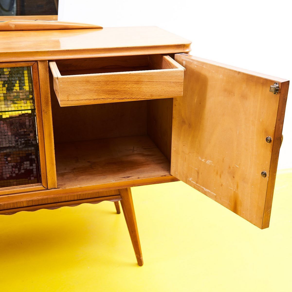 50's Light Wood Bar Sideboard With Mirror photo vinterior