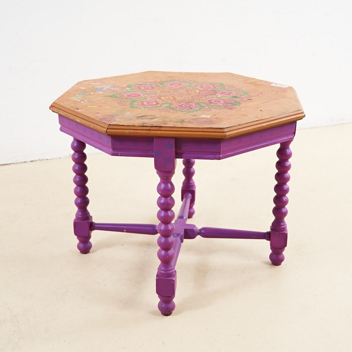Vintage Wooden Table With Floral Decoration photo Furniture
