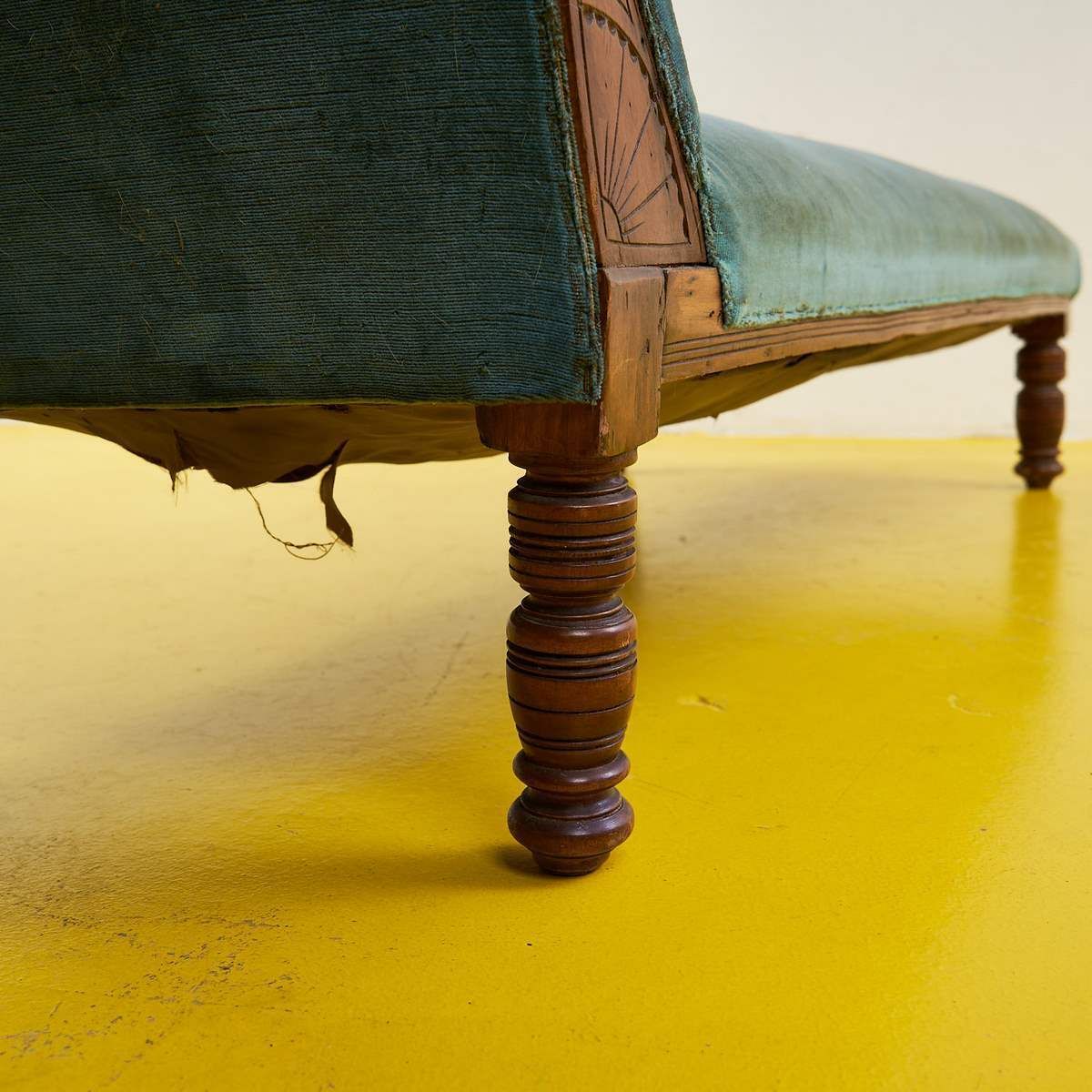 Furniture Wooden And Velvet Daybed Sofa, 1800s photo