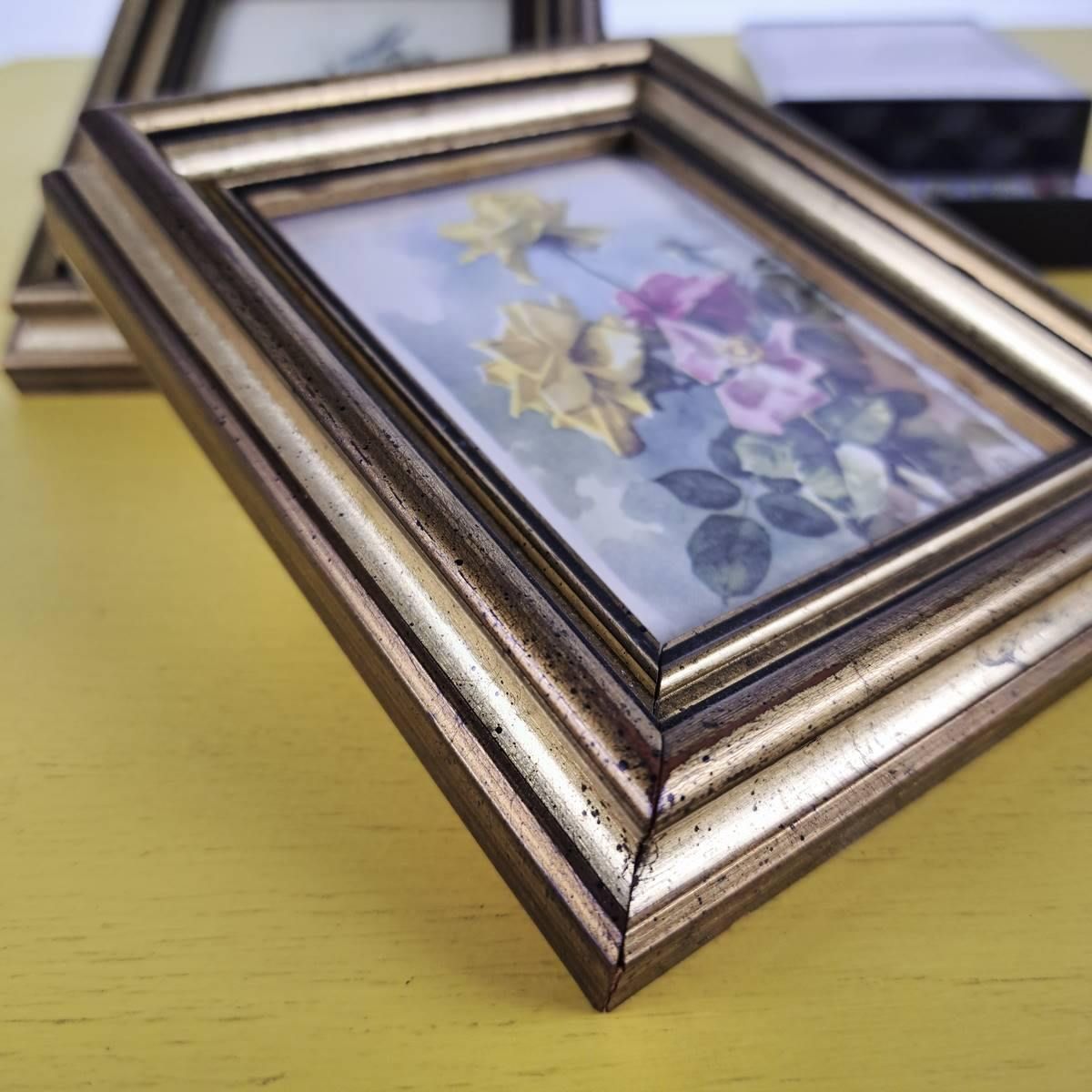 Pair Of Vintage Paintings With Wooden Frame And Fabric Print photo furniture
